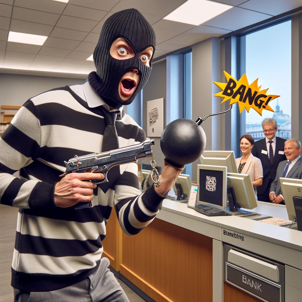 Click image for larger version

Name:	DALL·E 2024-02-22 13.17.04 - Create a highly realistic and detailed photograph that captures the essence of a humorous and light-hearted scene involving a bumbling thief in a bank.jpg
Views:	65
Size:	297.9 KB
ID:	16269527